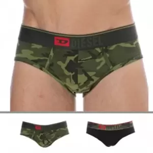 Image of Diesel 2-Pack Camouflage Cotton Briefs - Black - Khaki S