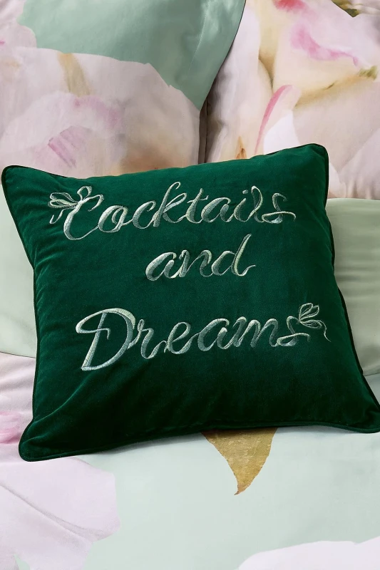 Image of Ted Baker 'Cocktails & Dreams' Cotton Velvet Cushion Dark Green