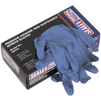 Image of SSP55L Premium Powder-Free Disposable Nitrile Gloves Large Pack of 100 - Sealey