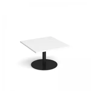 Image of Monza square coffee table with flat round Black base 800mm - white
