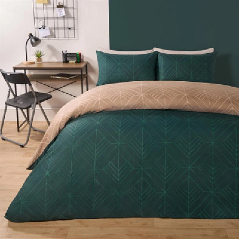 Image of OHS OHS Geo Duvet Cover Bedding Set and Pillowcase Reversible Art Deco Quilt in Natural Size: King Natural King Unisex 5027434203659