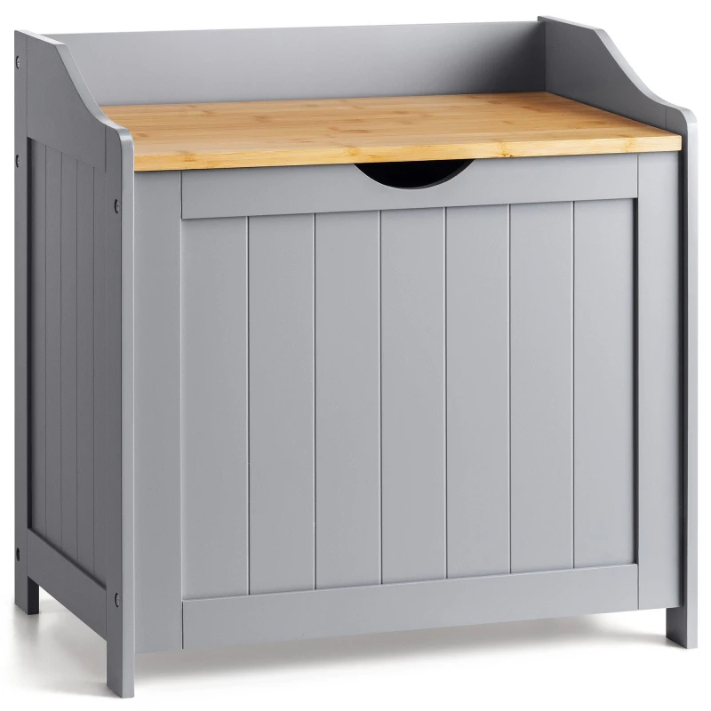 Image of Christow Wooden Laundry Box Bin Grey Bamboo Bathroom Storage Basket Linen Chest Grey