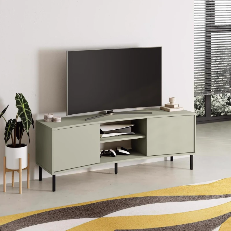 Image of FWStyle FWStyle 2 Door Curved TV Unit Stand Ash Green Green One Size Unisex 5056413131584