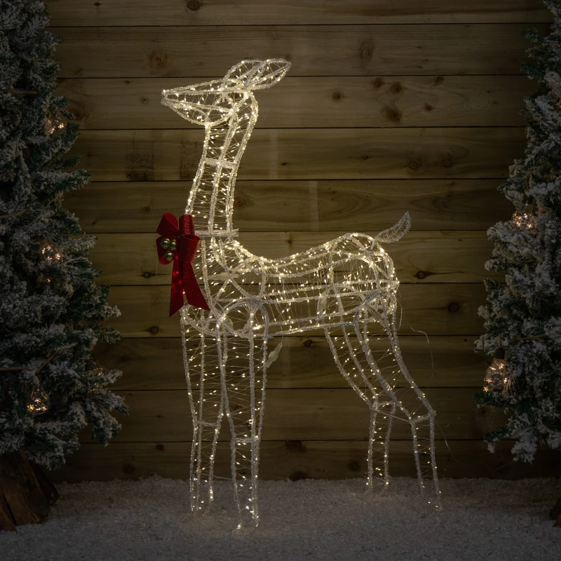 Image of 1.24m Light up Acrylic Christmas Deer Decoration with Red Bow and 880 Warm White LEDs