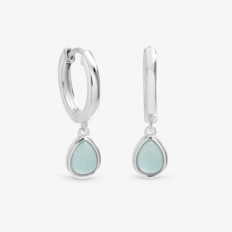 Image of Inicio Sterling Silver Plated Turquoise Charm Hoops Silver female One Size