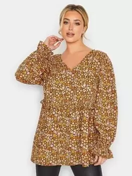 Image of Yours V Back Blouse - Floral, Brown, Size 16, Women