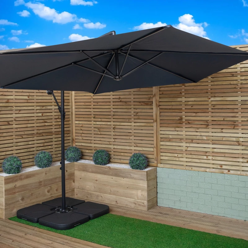 Image of 3m Cantilever Banana Garden Parasol in Blue with Crank Handle and Parasol Base Weights Included