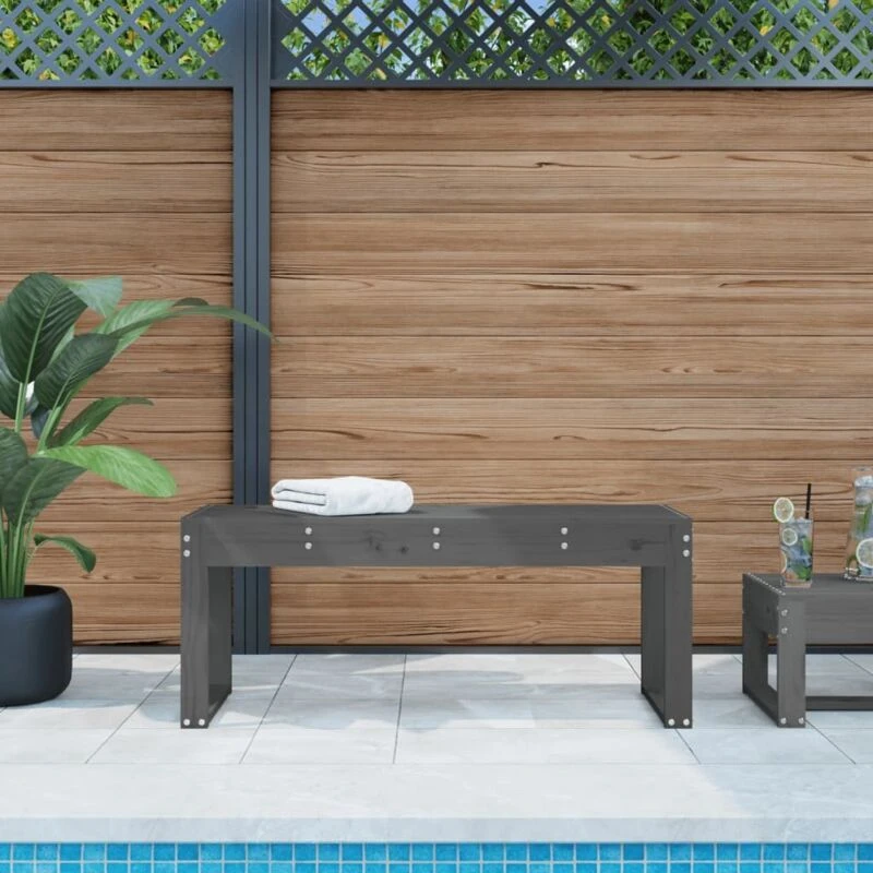 Image of vidaXL Garden Bench Grey 110x38x45cm Solid Wood Pine, Grey 825095