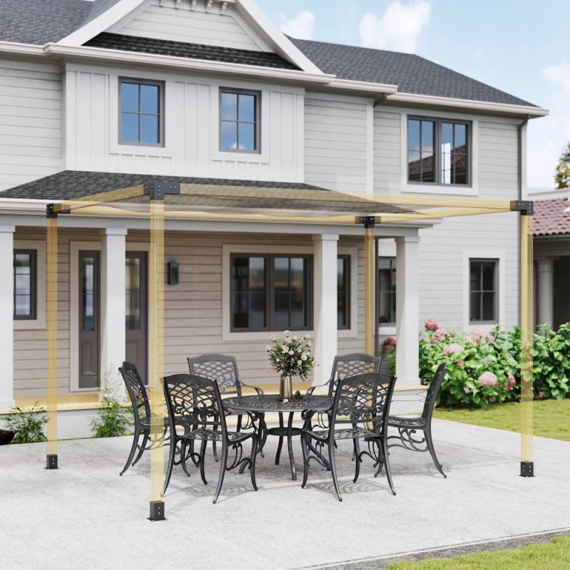 Image of Outsunny Pergola Kit with 3-Way Corner Brackets & Post Base for 92mm Lumber Black