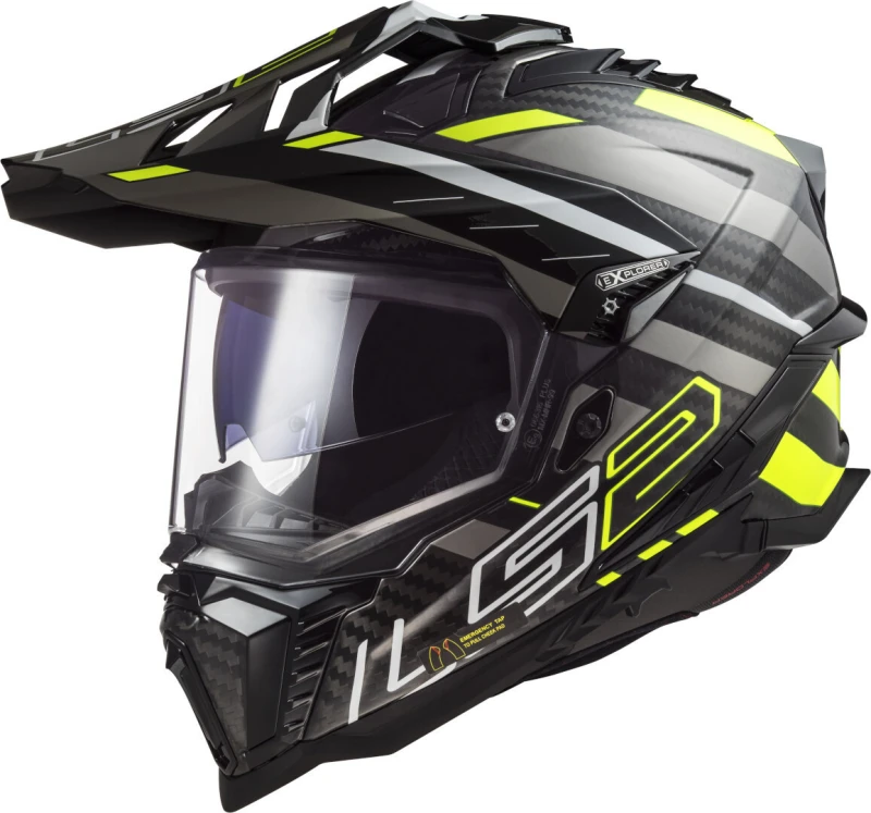 Image of LS2 MX701 Explorer Carbon Edge Glossy Black H-V Yellow Adventure Helmet Size M