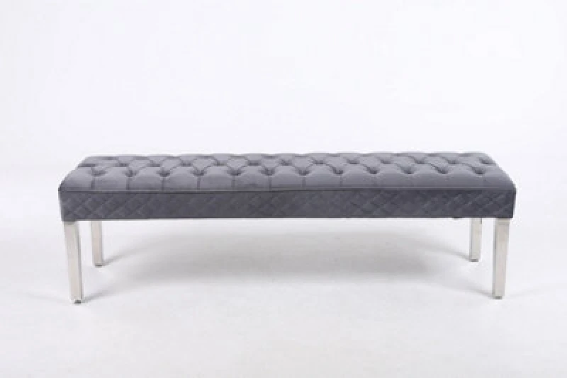 Image of Modernique Modernique Precious Velvet Stitched Dining Bench 135 cm, Solid Chrome Leg in Grey Grey One Size Unisex 4673802632364