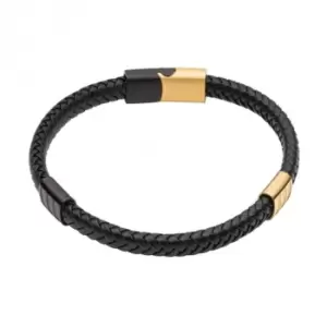 Image of Black Leather Black IP Yellow Gold Plated Bracelet B5409