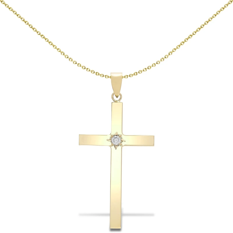 Image of Jewelco London Mens 9ct Gold 0.1ct Diamond Solitaire Cross Pendant - 9X060 Gold