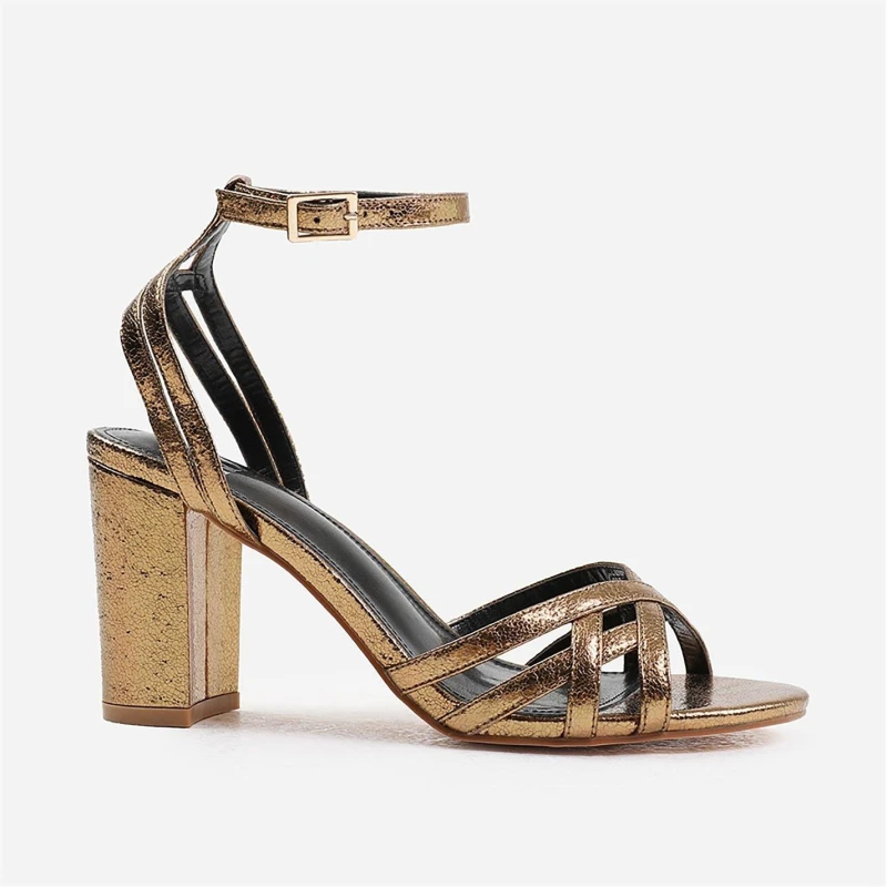 Image of Where's That From 'Erin' Mid Block Heel With Cross Over Strap Detailing Gold