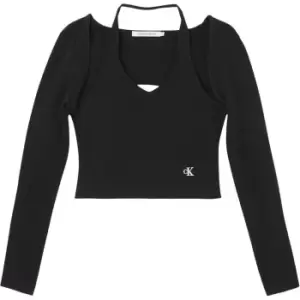 Image of Calvin Klein Jeans Cut Out Long Sleeve Top - Black