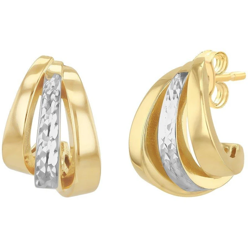 Image of Be You 9ct Gold Diamond Cut Half Hoop Stud Earring Yellow And Whit female One Size