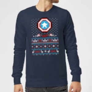 Image of Marvel Avengers Captain America Pixel Art Christmas Sweatshirt - Navy - M