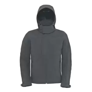 Image of B&C Mens Hooded Softshell Breathable, Waterproof & Windproof Jacket (Fleece Lining) (M) (Dark Grey)