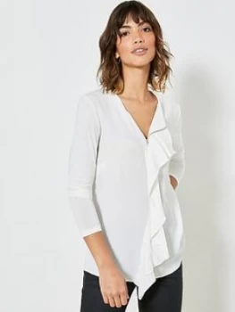 Image of Mint Velvet Ivory Zip Front Ruffle Top