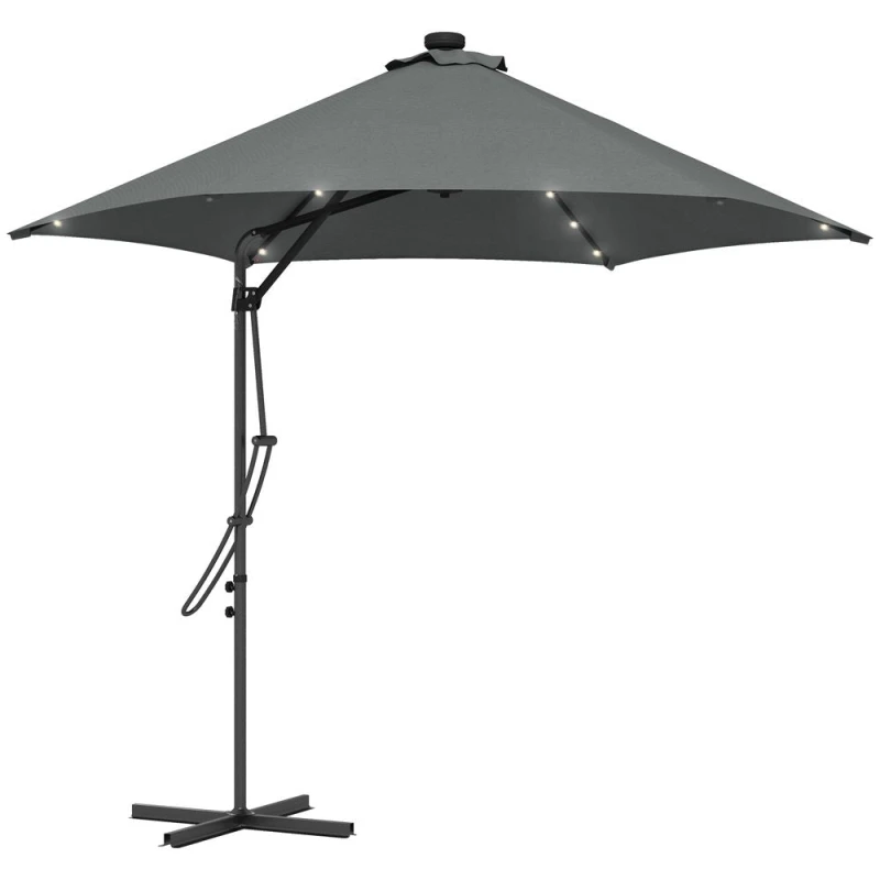 Image of Outsunny 3(m) Cantilever Garden Parasol Umbrella with Solar LED and Cover, Grey 84D-266V00CG