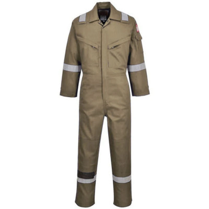 Image of Biz Flame Mens Flame Resistant Super Lightweight Antistatic Coverall FR21KHRXS Colour: Khaki