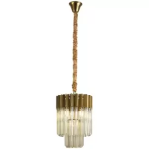 Image of Luminosa Lighting - Luminosa Poland Ceiling Pendant Round 4 Light E14, Brass, Cognac Sculpted Glass