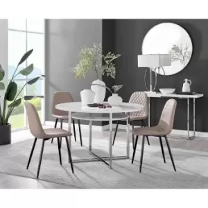 Image of Furniture Box Adley White High Gloss Storage Dining Table and 4 Cappuccino Corona Black Leg Chairs