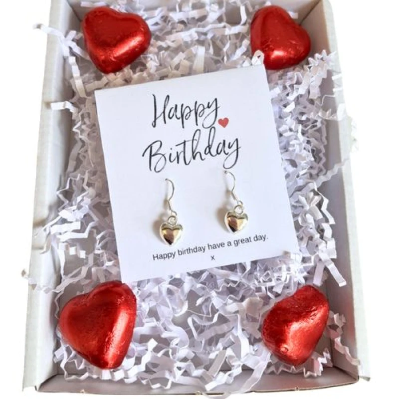 Image of Aye Do Gifts Happy Birthday Mini Gift Hamper with Silver Heart Earrings