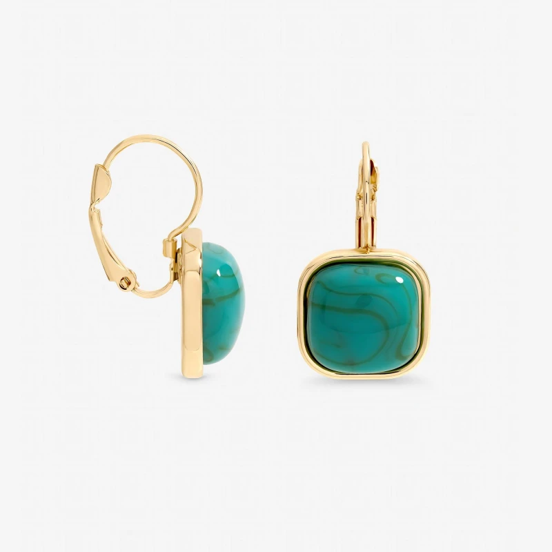 Image of Mood Gold Plated and Turquoise Stone Drop Earrings Gold female One Size