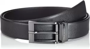 Image of Armani Exchange Reversible Plaque Leather Belt
