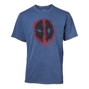 Image of Deadpool - Graffiti Mask Faux Denim Mens Medium - T-Shirt - Blue