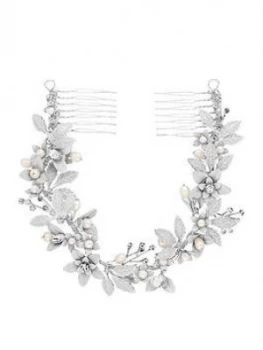 Image of Jon Richard Jon Richard Clara Brushed Leaves Fresh Water Pearl And Crystal Double Comb Hair Piece