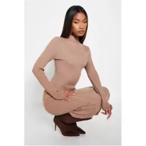 Image of I Saw It First Petite Recycled Rib High Neck Midaxi Dress - Brown