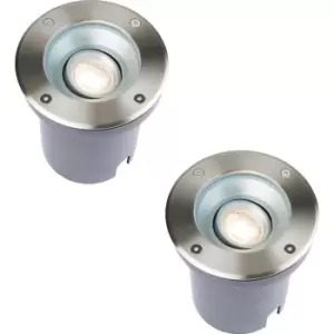 Image of 2 PACK Recessed Outdoor IP67 Round Ground Light - 50W GU10 - Stainless Steel