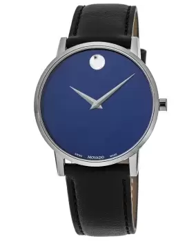 Image of Movado Museum Classic Blue Dial Black Leather Strap Mens Watch 0607270 0607270