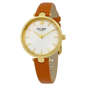 Image of Kate Spade New York Womens Holland Three-Hand Luggage Leather Watch - Light Brown