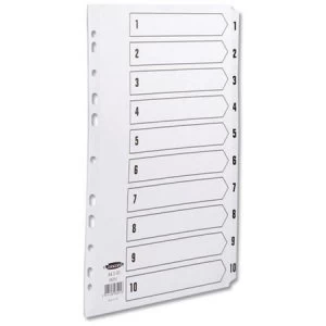 Image of Concord Commercial Index Mylar-reinforced Europunched 1-10 Clear Tabs A4 White Ref 08201