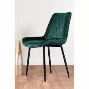 Image of Furniture Box 2 x Pesaro Velvet Black Metal Leg Contemporary Luxury Dining Chairs Set Green