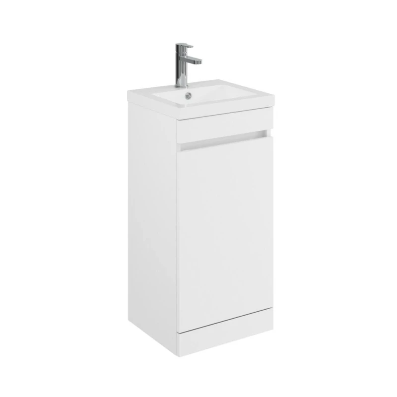 Image of Balterley 400mm Floor Standing 1 Door Compact Unit with Polymarble Basin - White White Unisex