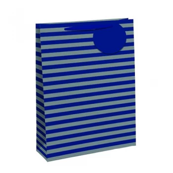 Image of Striped Gift Bag Medium Blue Silver Pack of 6 26655-3