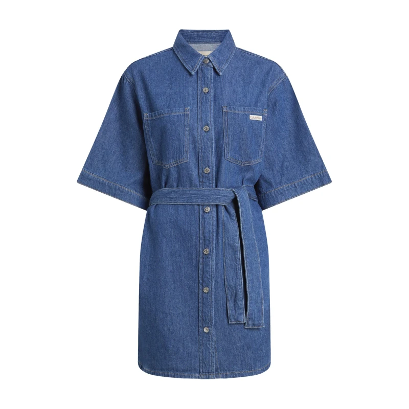 Image of Calvin Klein Jeans Womens Linen Boxy Belted Wrap Dress Denim Medium female 8 (XS)