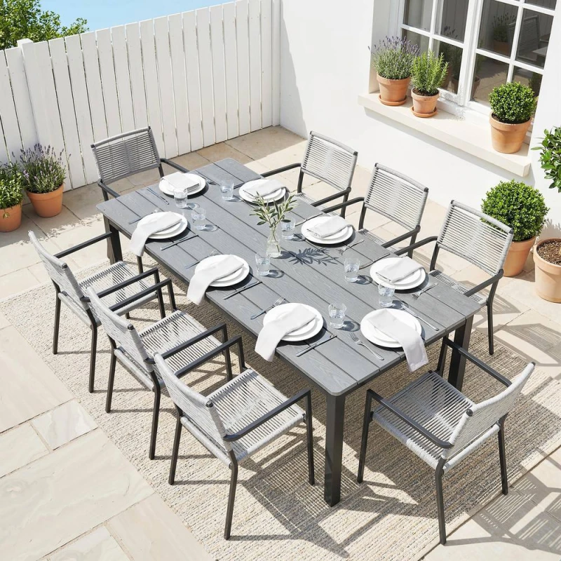 Image of OUTSUNNY 180 x 86cm Garden Dining Table for 6-8 Person, Grey Size: 180cm x 80cm Grey Unisex 180cm x 80 cm