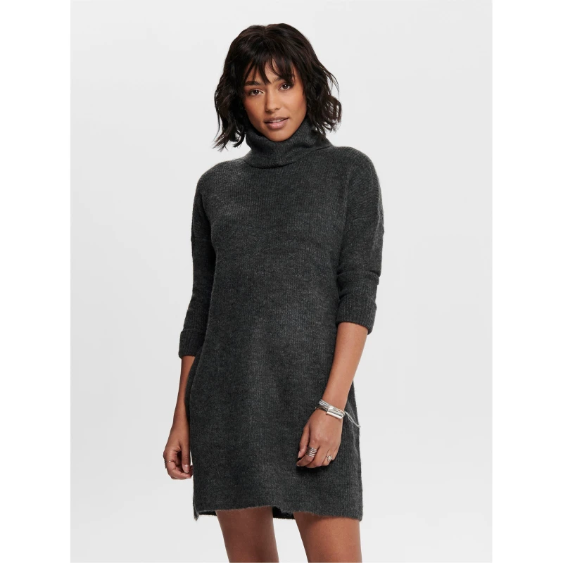 Image of Only Womens Cowl Neck Jumper Dress Dk Grey Melange female S