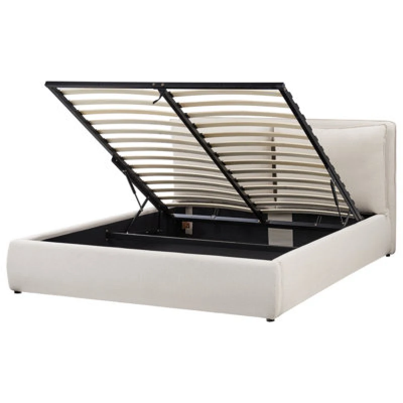 Image of Beliani Ottoman Bed Fabric Bajonna 160 X 200 Cm (Eu King Size) Beige