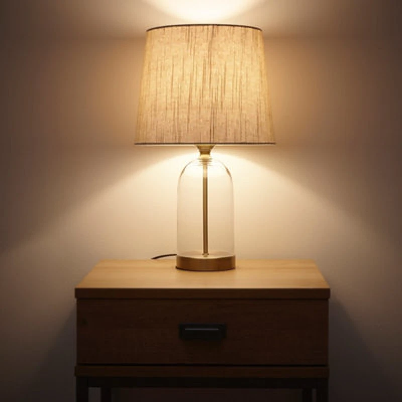 Image of K Living Chelsea Glass Table Lamp In Antique Brass With Linen Lampshade