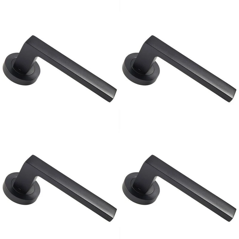 Image of Loops 4x PAIR Straight Square Handle on Round Rose Concealed Fix Matt Black Finish Black