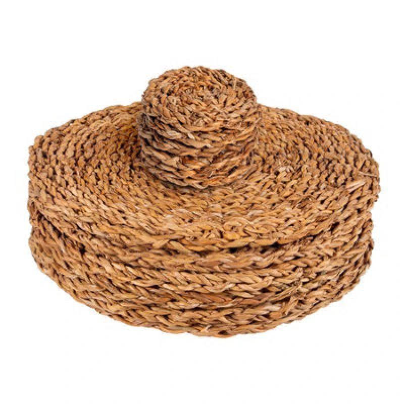 Image of Argon Tableware 12 Piece Round Woven Seagrass Placemats & Coasters Set Dark Brown unisex