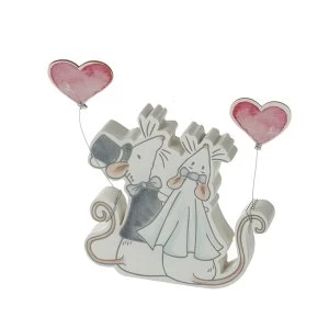 Image of Mr & Mrs Mouse With Heart Balloons Decoration Wedding Keepsake Gift By Heaven Sends