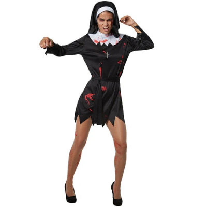 Image of Tectake Scary Nun - Halloween Fancy Dress Costume For Her 302256 - Black/white M
