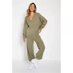 Image of I Saw It First Collared Knitted Jogger Set - Green